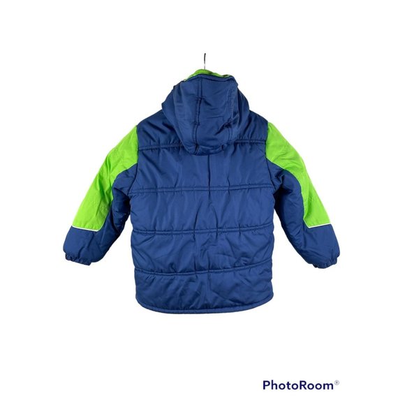 BOYS Size 5 iXtreme Hooded Winter Jacket, Blue/Neon Green - Picture 2 of 7